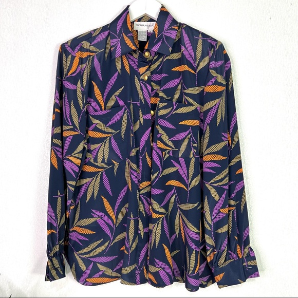 SCHRADER Vintage Purple Leaf Print Button Front Top Size 6 - Picture 1 of 10